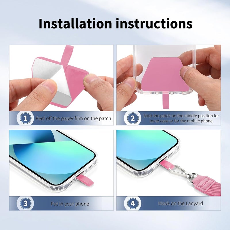 CACOE Phone Lanyard 2 Pcs-1 Pcs Adjustable Neck Strap,1 Pcs Wrist Strap,4 Pads,Universal Crossbody Multifuctional Cell Phone Lanyards Compatible with Most Smartphones(Pink) - Image 3
